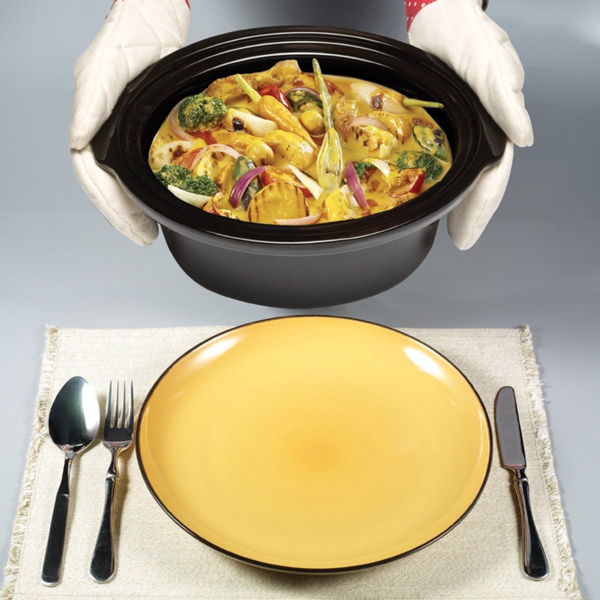 REN® Slowcooker met Timer Crockpot Zilver 33cm x 23cm x 25cm - afbeelding 3