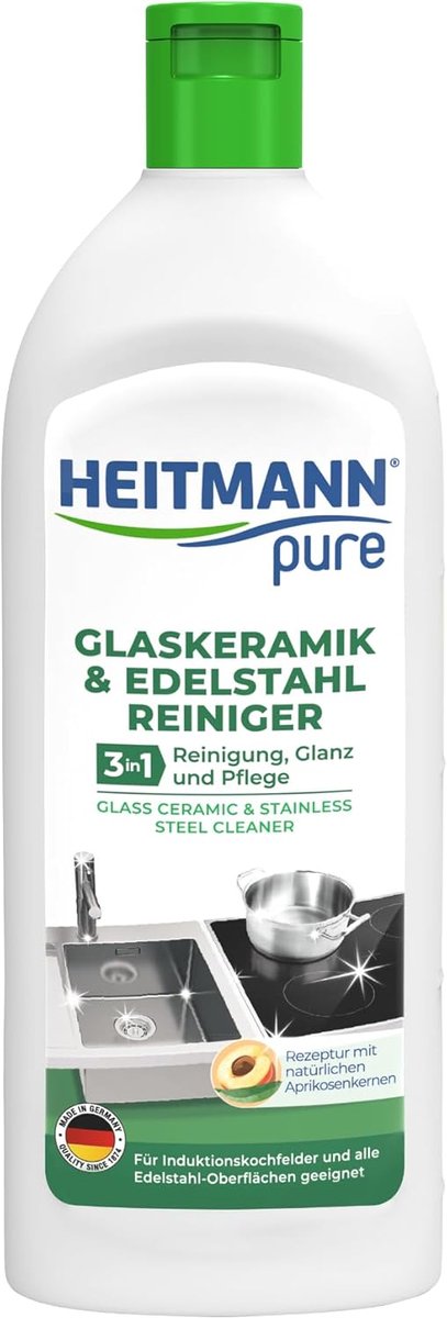 HEITMANN Glas-Keramiek & RVS Reiniger 3-in-1 – Reiniging, Glans & Onderhoud – 250 ml