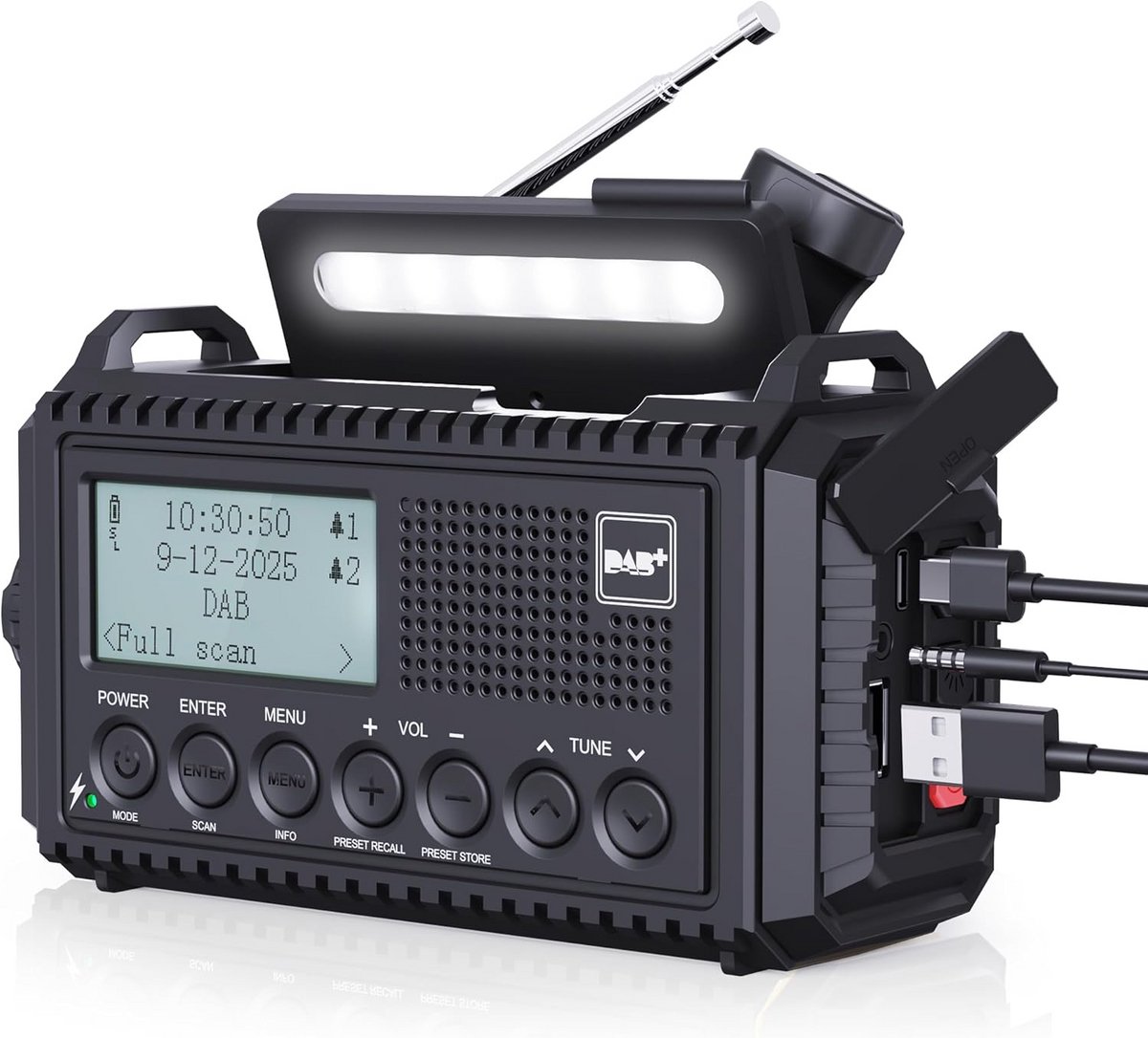 DAB+ FM Digitale Radio Oplaadbaar met Handslinger Zaklamp en SOS voor Buiten
