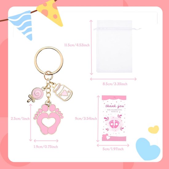 6 Sets Babyshower Uitdeelcadeaus Rotsleutelhanger met Organzazakjes en Bedankkaartjes — afbeelding 2