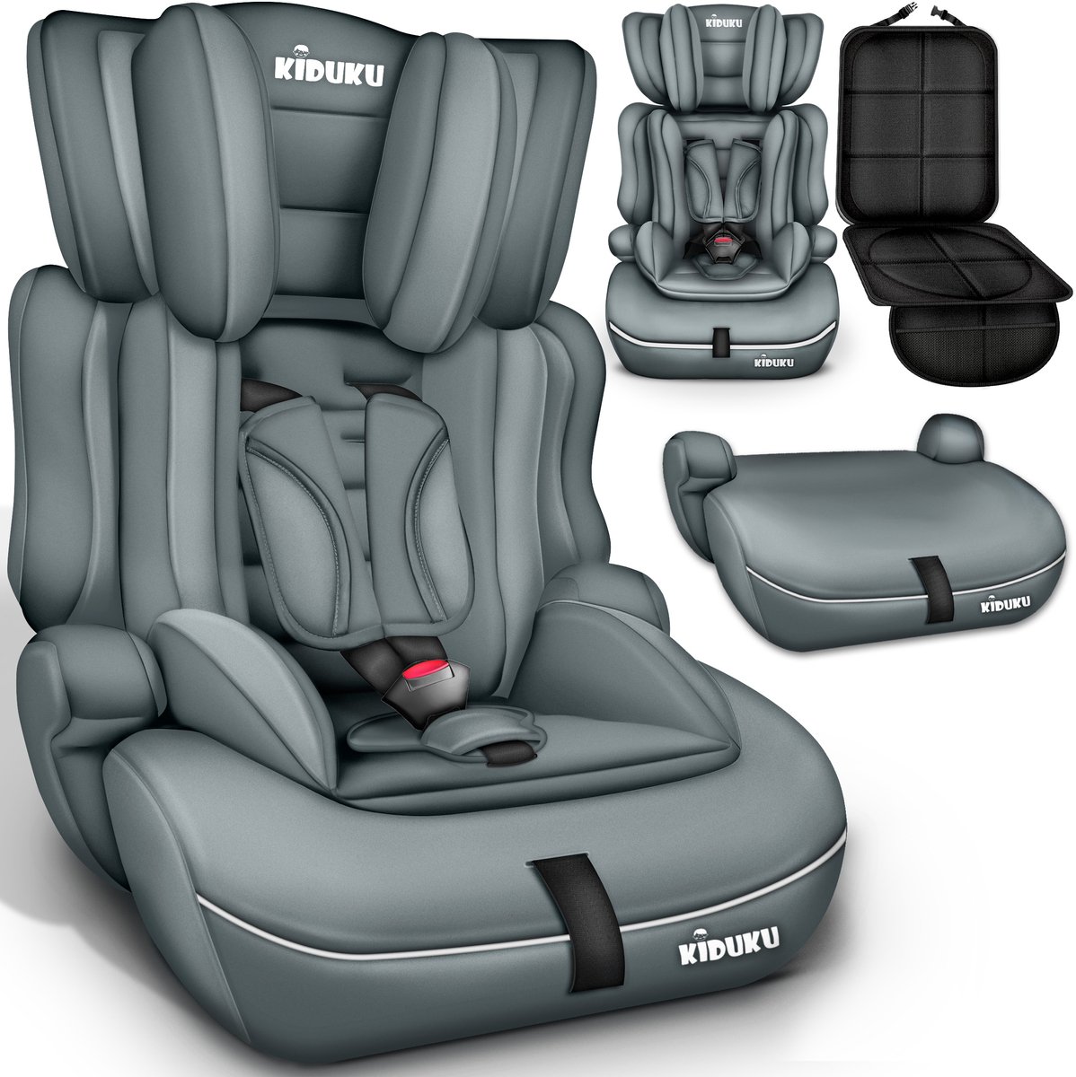 KIDUKU® Autostoel 9-36 kg (1-12 jaar) – Kinderzitje ECE R129/03, Groep 1/2/3 Autokinderstoel Kinderautostoel (Grijs)
