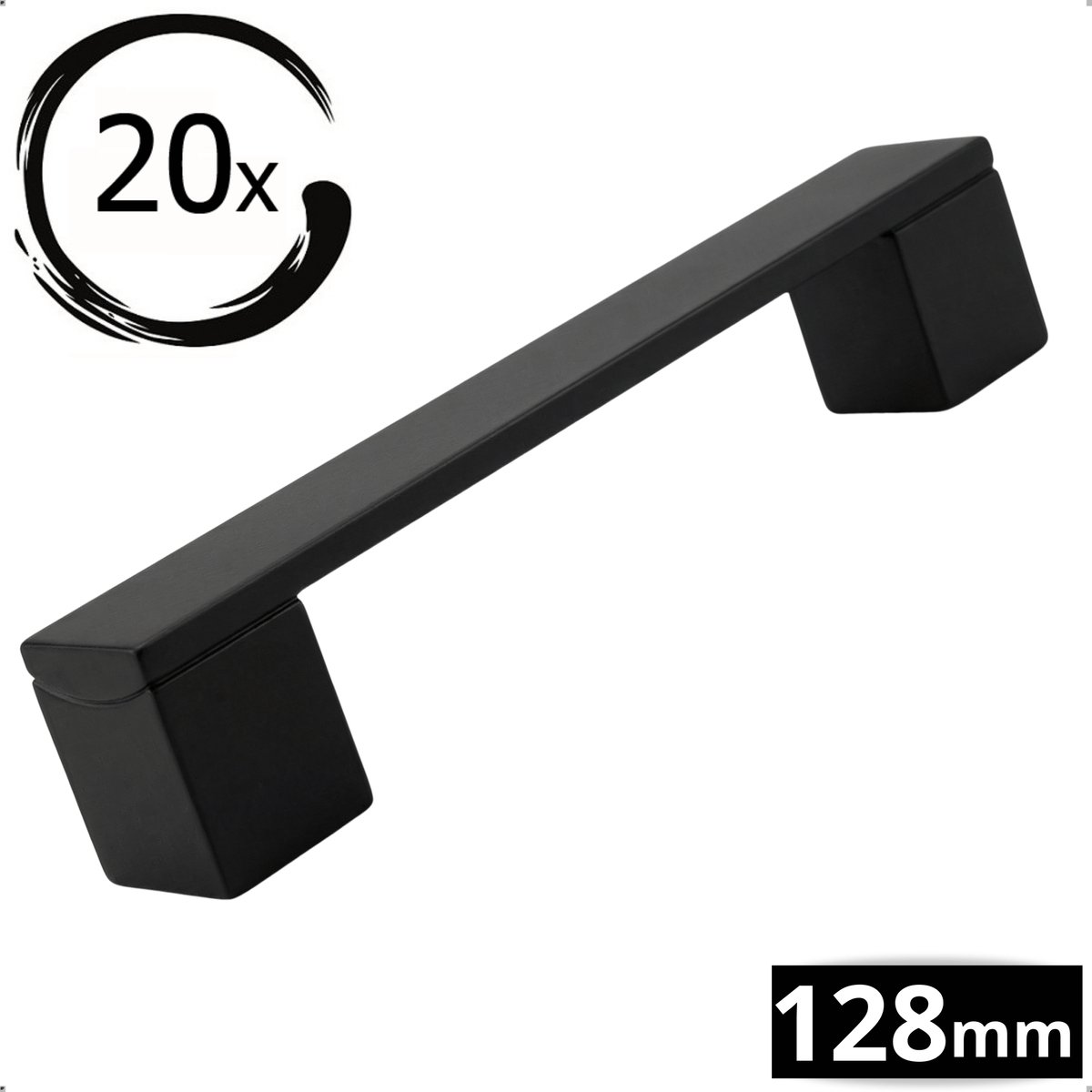 20X Handgrepen Zwart Aluminium - Boormaat 128mm - Greepjes - Handgreep - Handgrepen keukenkastjes - Handvatten - Meubelgreep zwart - Handgrepen voor deurtjes