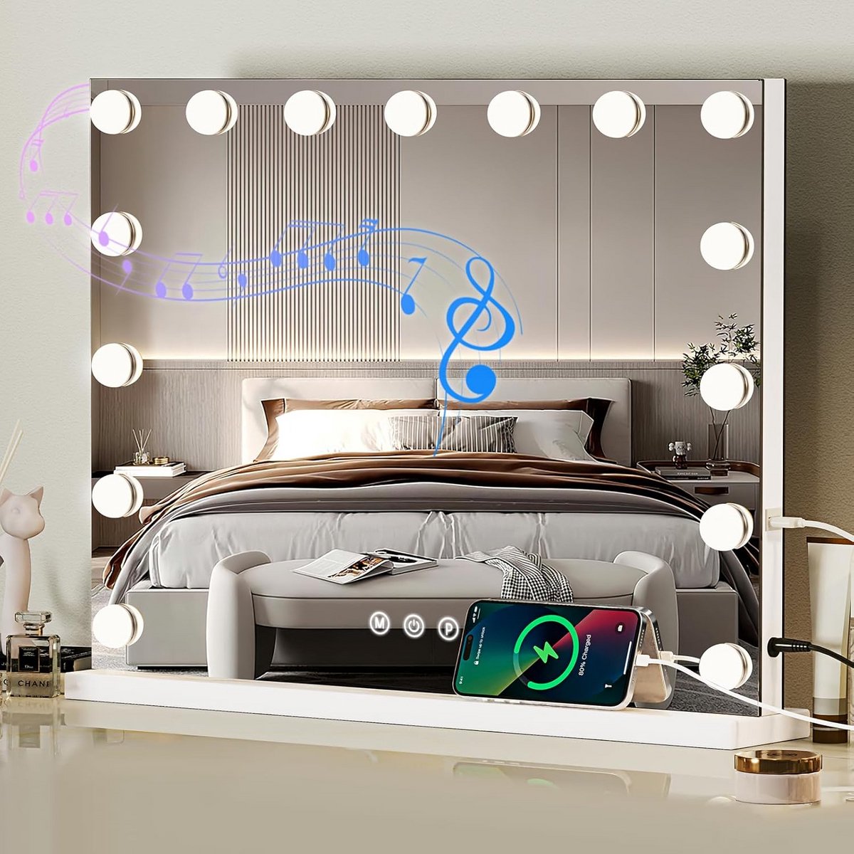 Grote Hollywood Make-up Spiegel met Verlichting en Bluetooth, Wand- of Tafelmodel