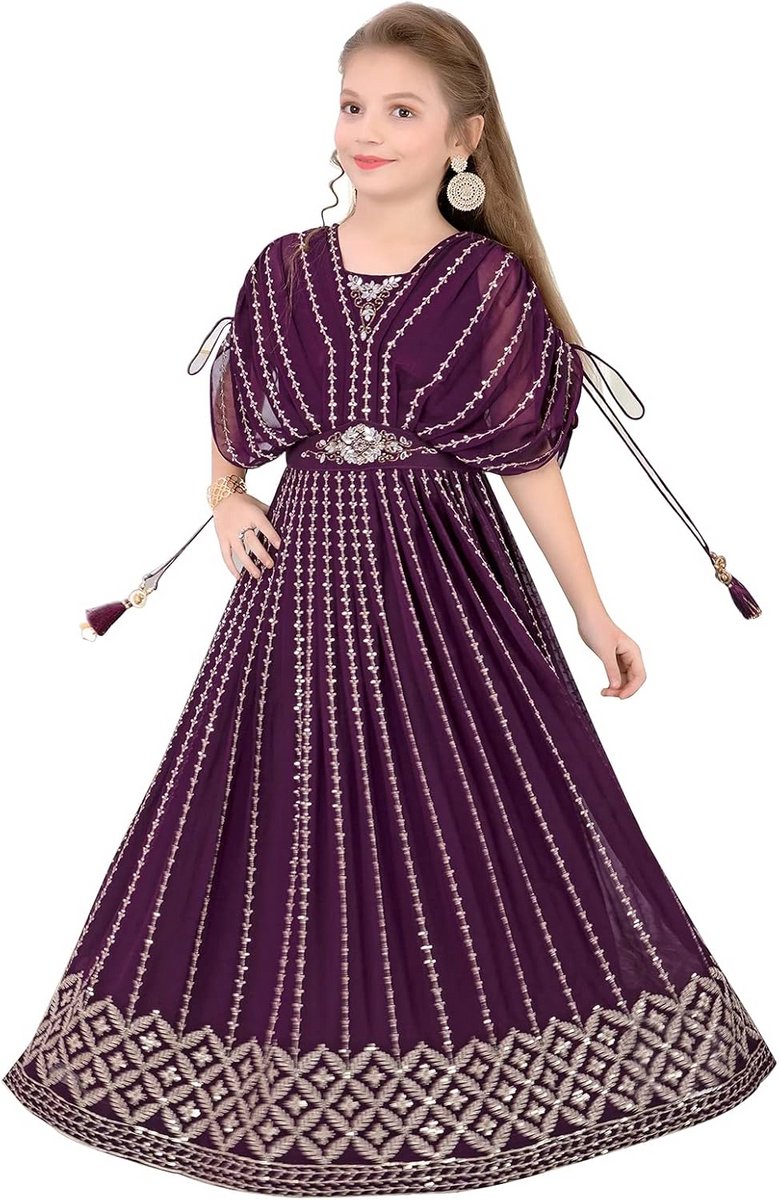 Witte Kindermouwen Jurk met Lange Poncho Stijl Feestkleding