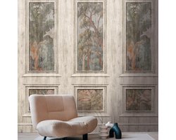 Fotobehang Profhome 398041-GU vliesbehang hardvinyl warmdruk in reliëf licht gestructureerd 3D mat beige zijdegrijs groen bruin 1,59 m x 2,8 m