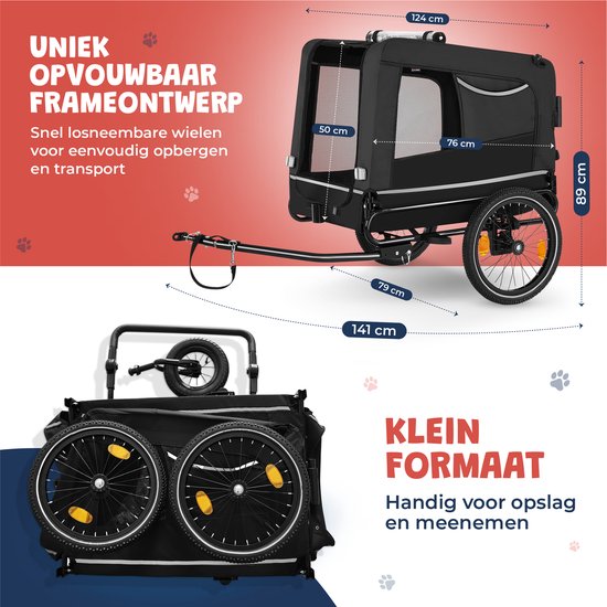 JC Pets Hondenfietskar – Opvouwbare Hondenkar 3 in 1 – Fietskar Hond Jogger Buggy – Tot 50 KG – Inclusief Beschermhoes en Veiligheidsslot – Voor Kleine Middelgrote en Grote Honden