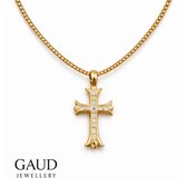 Kruis Ketting GAUD – Goudkleurig Stainless Steel – 60 cm Herenketting – Met Zirkonia Stenen – Inclusief Cadeaudoos