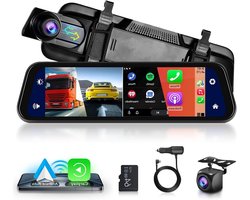 Dashcam – Achteruitkijkspiegel – Auto Camera – Recorder – Dashcam Voor Auto – 9,66 Inch IPS Touchscreen – Draadloze CarPlay & Android Auto – Waterdichte Achtercamera – Nachtzicht – Looprecording – Parkeermonitor