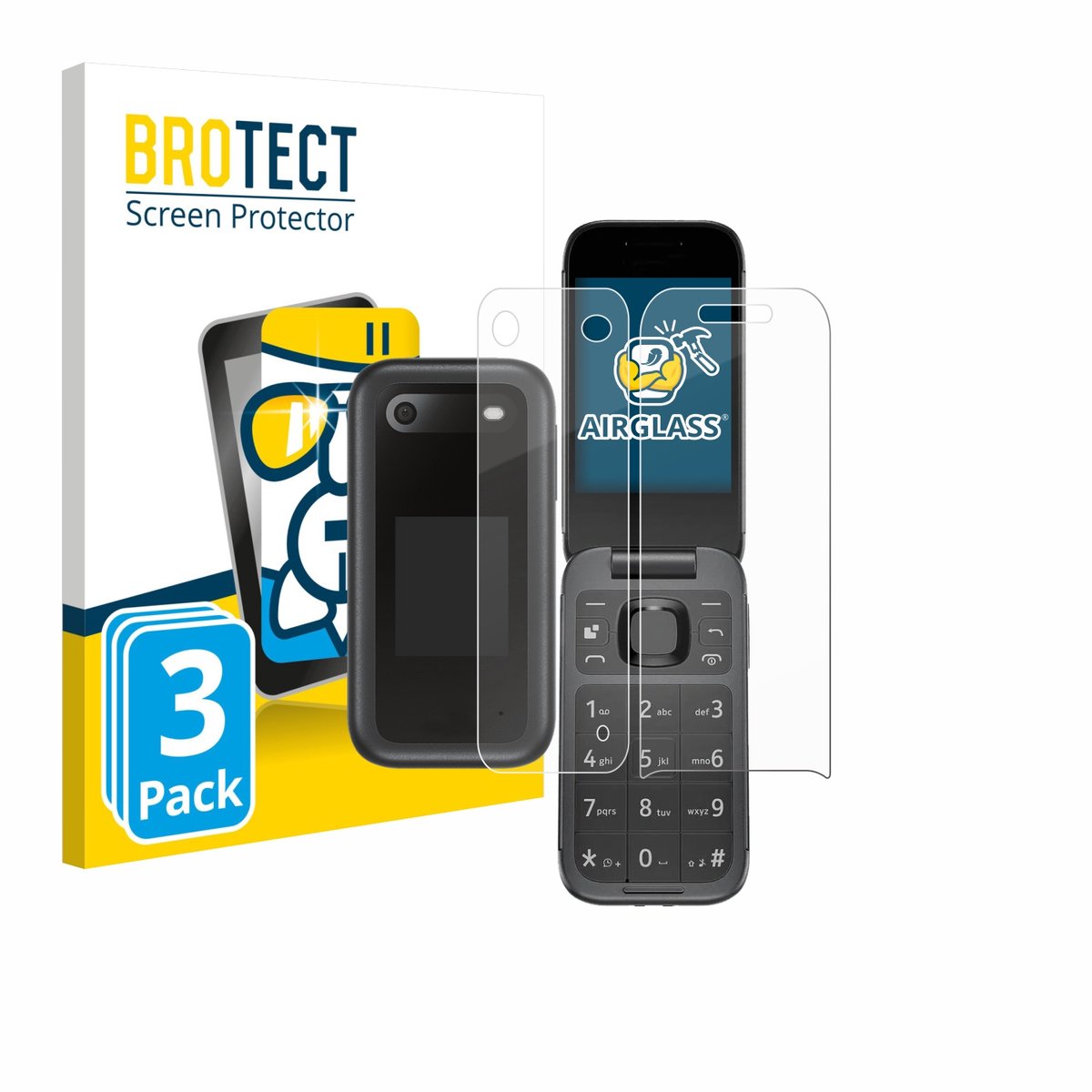 Screenprotector 3 Stuks voor Nokia 2660 Flip (Voor+Achter) Beschermglas transparant