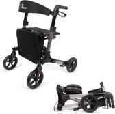 Parvum Brava Rollator - Driedubbel opvouwbaar en lichtgewicht (6,8kg) - Incl. stokhouder, tas & rugleuning - Antraciet