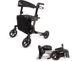 Parvum Brava Rollator - Driedubbel opvouwbaar en lichtgewicht (6,8kg) - Incl. stokhouder, tas & rugleuning - Antraciet