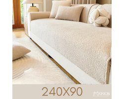 Teddy Bankhoes / Zetelovertrek – 4-Zits 240x90 - Beige – Pluche Sofa Protector – Zachte Teddy Plaid Beschermhoes voor Bank, Zetel & Salon - Bankhoezen, Bankbeschermer, Cover, Bankkleed, Zetelhoes - Tegen beschadigingen en vlekken