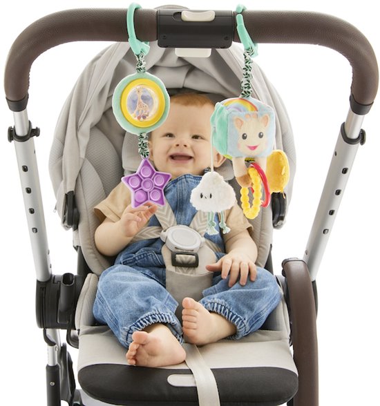 Sophie de Giraf Set van 2 Activiteitenspeeltjes - Zintuiglijke Hangspeeltjes met Spiegel, Trekspeeltje, Getextureerde Ringen & Sensorische Pop‑it Ster - Baby Ontwikkeling & Motoriek Speelset - vanaf 0 maanden van Sophie de Giraf. — afbeelding 3