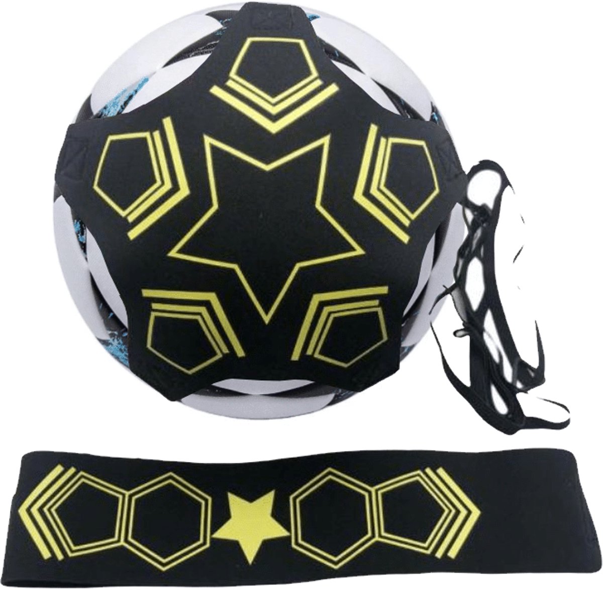 WM Sports Voetbaltrainer - voetbaltraptrainerband - voetbaltrainingsset - voetbaltrainer voor kinderen - voetbaltraining - Voetbalvaardigheidstrainer - Voetbal trainer - Reactiegordel voetbal - Solo trainer - Voor balmaat 3, 4 en 5 - Zwart met geel
