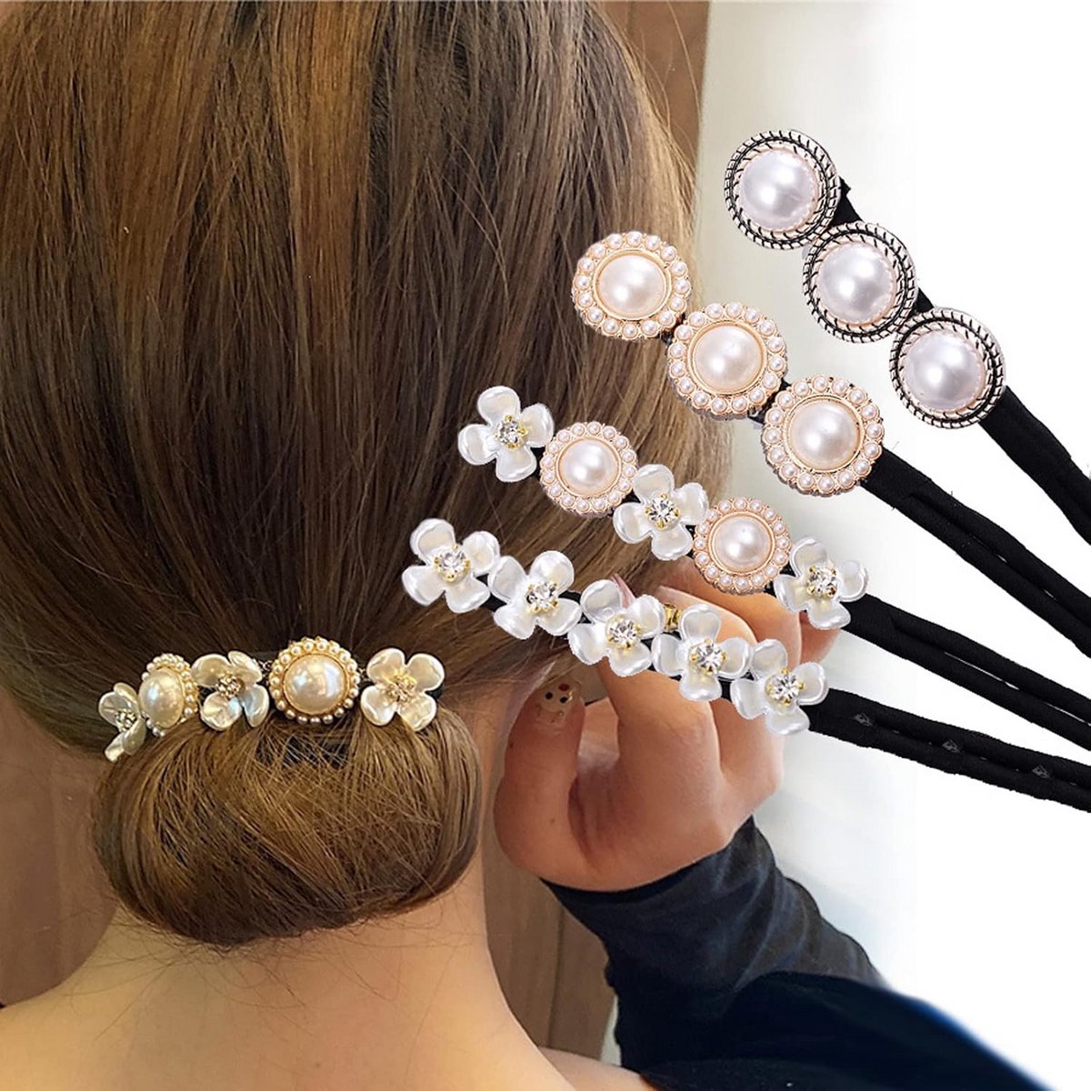 Set van 4 Kristallen Bloem Haarspelden voor Dames - Flexibele Opsteekkapsel Accessoires