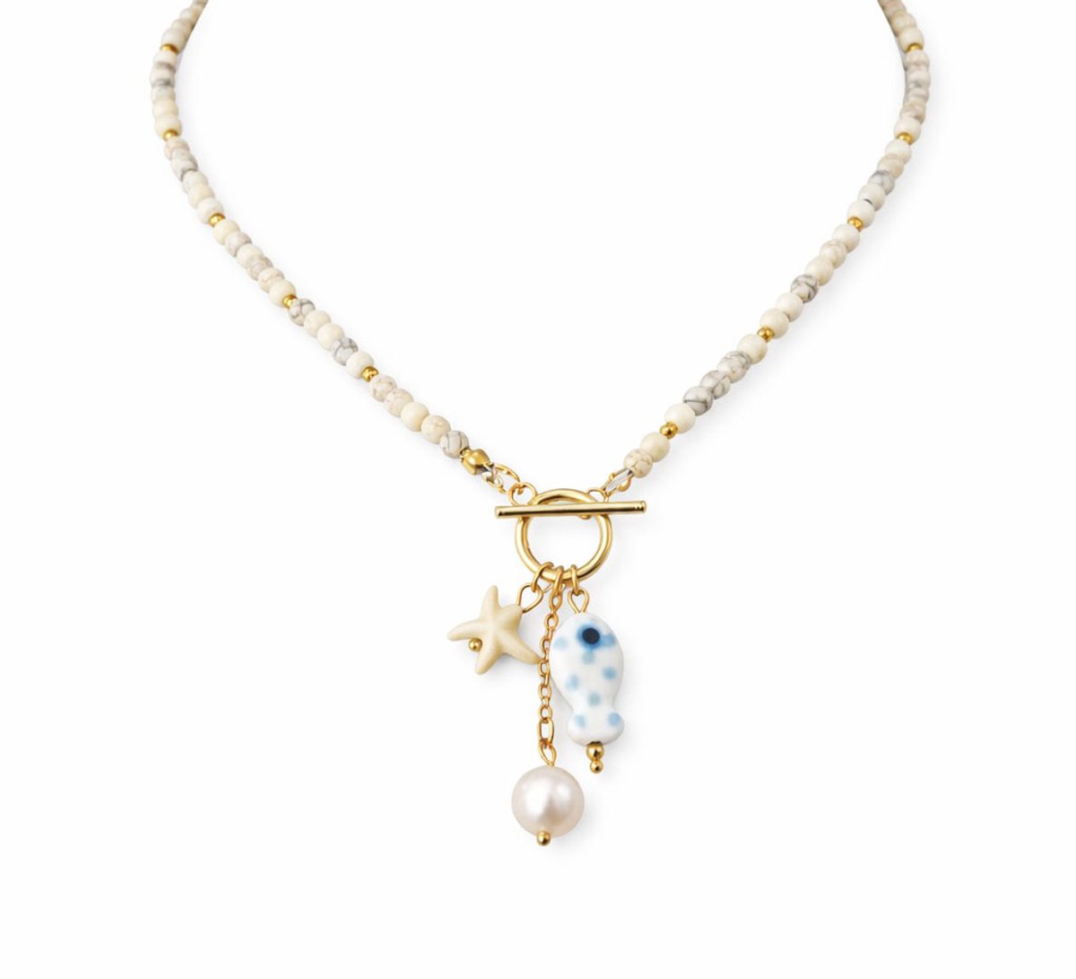 Kralenketting Meisje- Witte Kralenketting- Ketting met hanger- Ketting Vis- Ibiza Ketting- Meisjesketting- LiLaLove- Cadeau Meisje- Kind