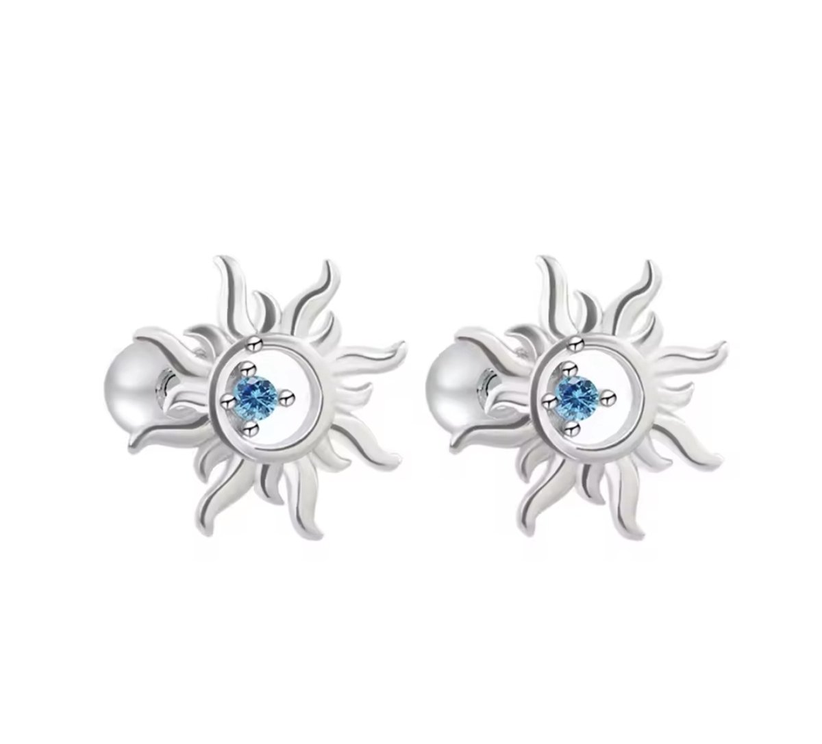 Oorbellen Meisje Zon- Zilveren Oorbellen Zonnetje- Meisjesoorbellen Zon- Blauw- Kinderoorbellen- Cadeau Meisje- Kind LiLaL