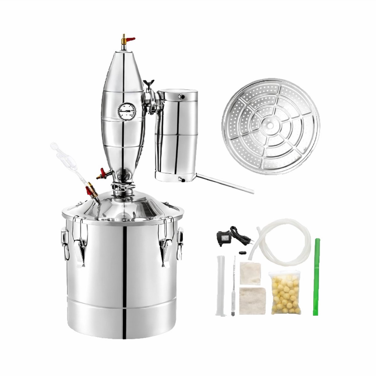 RVS Distilleerketel 70L – Water en Alcohol Distilleerapparaat – Complete Destilleer Set met Thermometer – 304 Roestvrij Staal – Fermentatieketel met Condensor en Koelspiraal – Voor Thuisgebruik en Semi Professioneel Gebruik