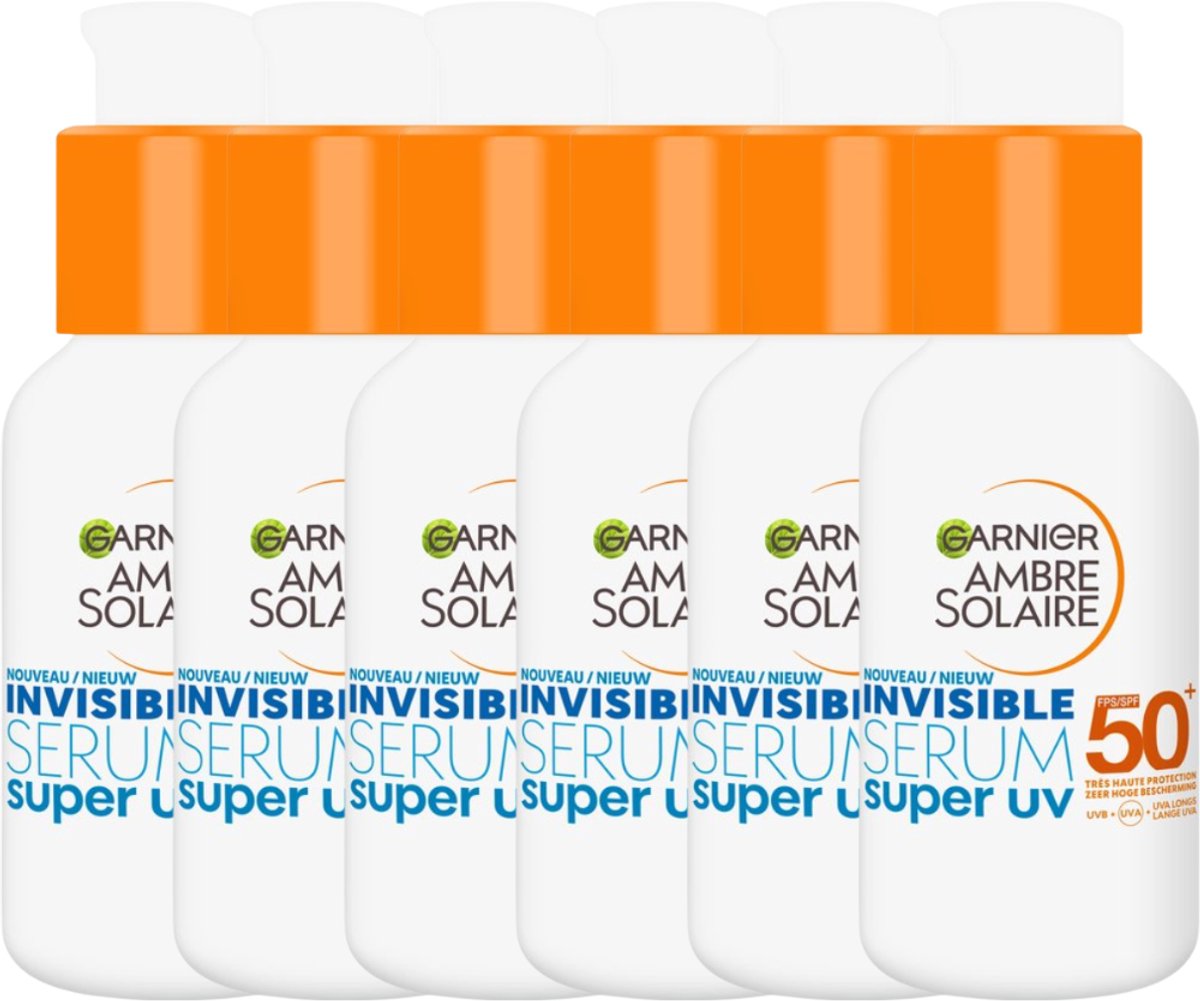 6x Garnier Ambre Solaire Invisible Super UV Serum SPF 50+ 30 ml