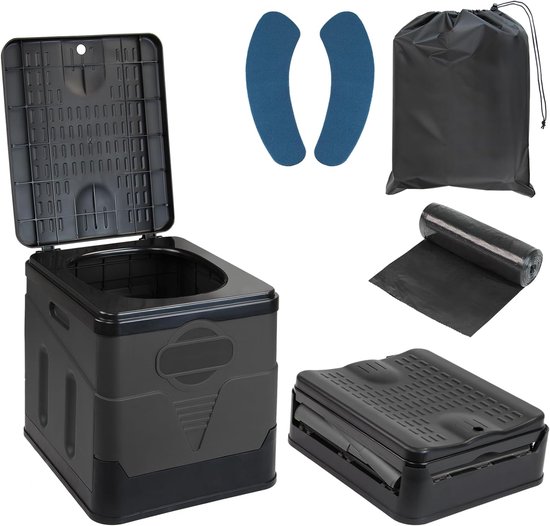 Portable toilet - Draagbaar Toilet - Campingtoiletten - Zwart - Noodtoilet - 20L Zwarte Camping Po - Inklapbaar & 150kg Draagvermogen - Voor Auto, Kamperen & Reizen