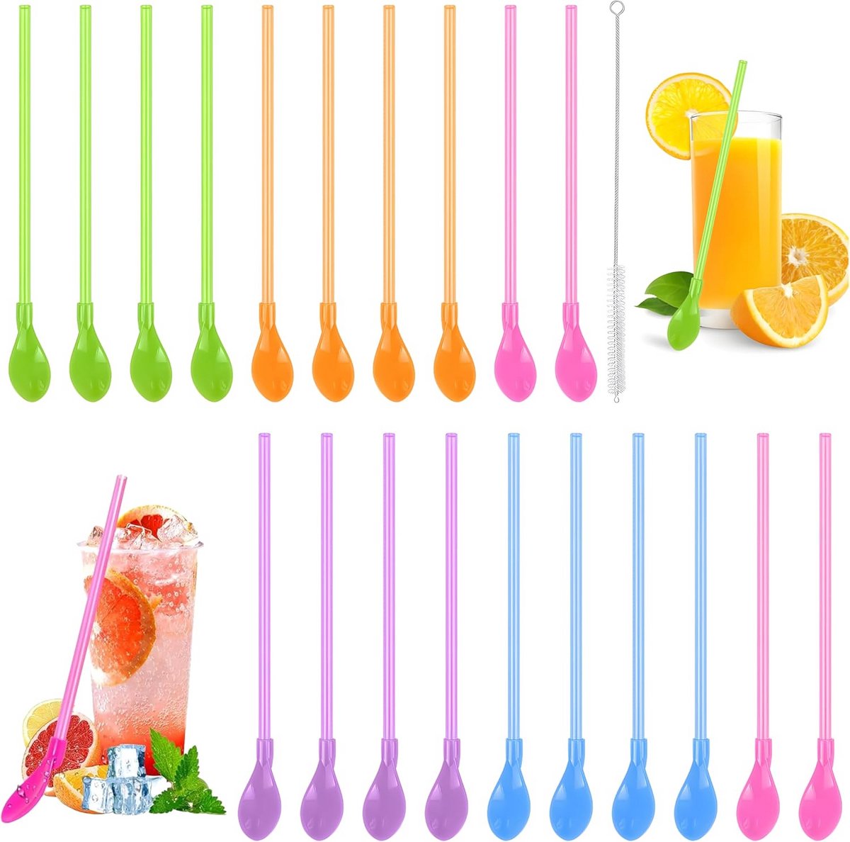 Set van 20 Herbruikbare Slushbekers met Lepel en Borstel voor Smoothies en Milkshakes