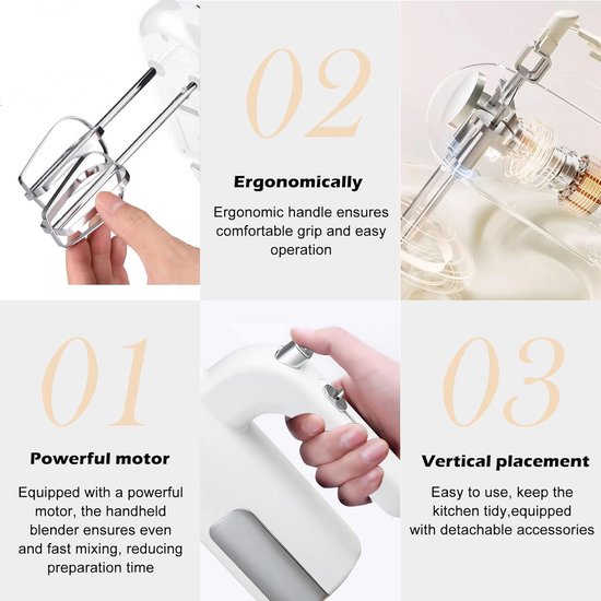 Krachtige 400W Handmixer met 5 Snelheden en Turbofunctie voor Mixen en Koken van Merkloos — afbeelding 2