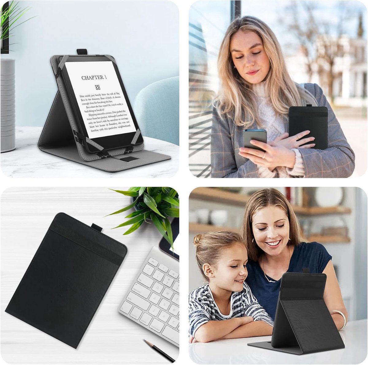 Universele Beschermhoes voor 6" 6.8" 7" eReaders, Folio Stand Cover met Handstrap Compatibel met Kobo/Tolino/Pocketook/Sony/paperwhite 6/6.8/7 inch e-book reader - Zwart – foto 3