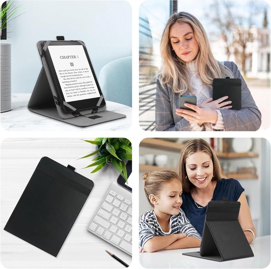 Universele Beschermhoes voor 6" 6.8" 7" eReaders, Folio Stand Cover met Handstrap Compatibel met Kobo/Tolino/Pocketook/Sony/paperwhite 6/6.8/7 inch e-book reader - Zwart van Merkloos — afbeelding 3