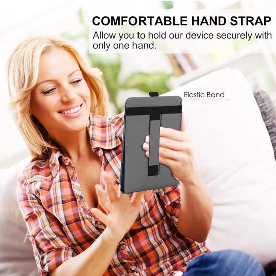 Universele Beschermhoes voor 6" 6.8" 7" eReaders, Folio Stand Cover met Handstrap Compatibel met Kobo/Tolino/Pocketook/Sony/paperwhite 6/6.8/7 inch e-book reader - Zwart van Merkloos — afbeelding 2