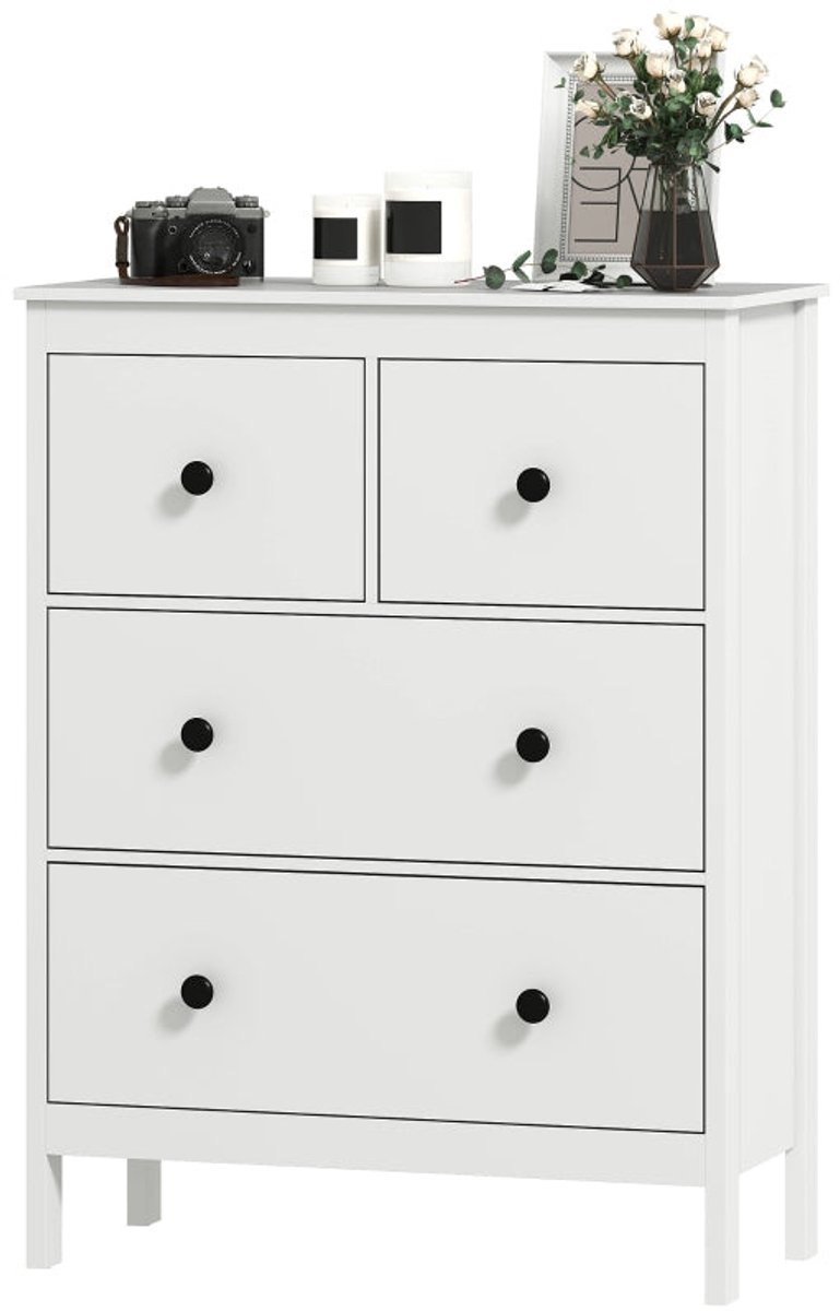 Merax Ladekast 4 Lades 74x35x97 cm – Witte Opbergkast voor Kleding en Beddengoed – Kast voor Slaapkamer - Hal en Woonkamer
