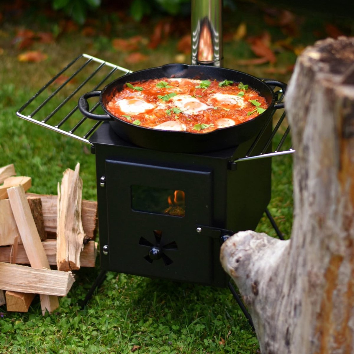 Tentkachel Draagbare Houtkachel 260 x 54,5 x 38,5 cm Outdoor Oven Campingoven voor Tent, Verwarming en Koken Zwart - NoviHome