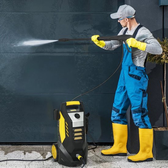 Hogedrukreiniger met 5-delige Accessoires - 1800W - 135 bar - 540 l/h - Incl. 5m Slang, Verstelbare Spuitstukken en Accessoires - Auto Was Set - Terrasreinigers - Hogedrukspuit - Geel+Zwart van Merkloos	 — afbeelding 2