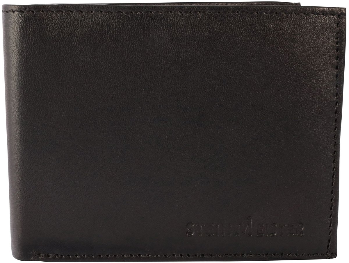 Steinmeister Herenportemonnee horizontaal echt leer Maxim echt leer, liggend formaat, 12 x 9 cm, zwart