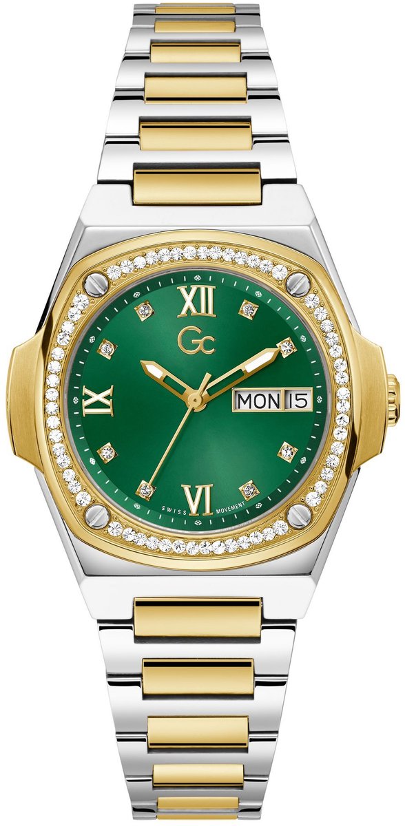 Gc Gc Coussin Shape Lady Quartz Analoog Horloge Zilver En Geel Kast: 100% Roestvrij Staal | Bracelet 100% Roestvrij Staal 36 mm Y98010L9MF