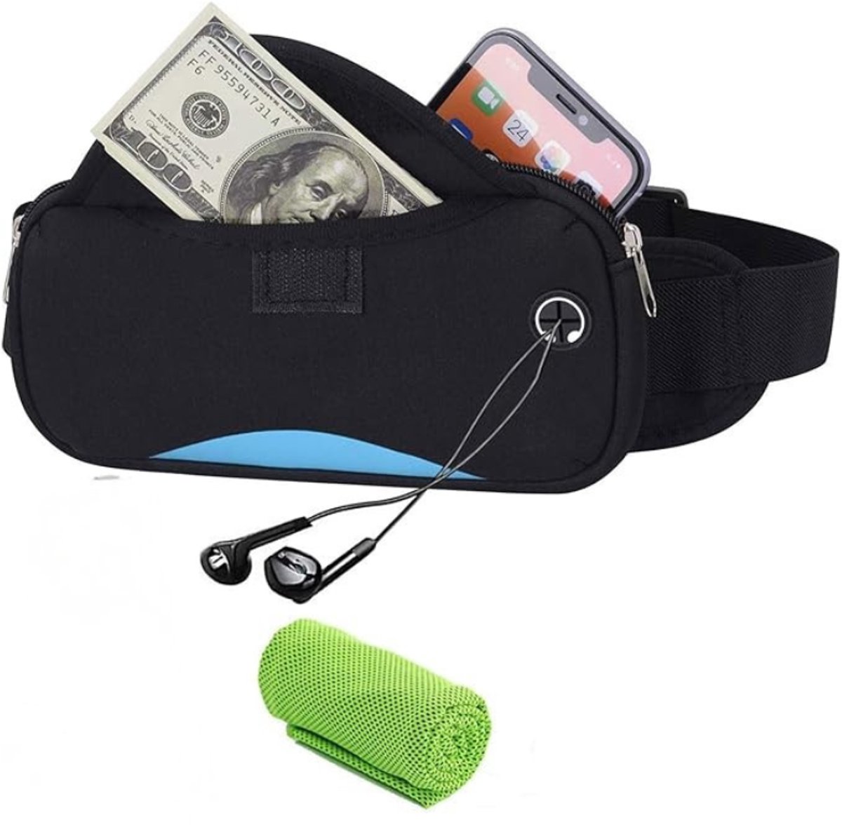 Running belt - flipbelt - hardloopriem telefoon - Hardloop riem - Ruime Opbergvakken voor Smartphone, Drinkfles of Powerbank - Reflectie Strip - 60 tot 135 cm - Zwart bluaw - van Imperatoris