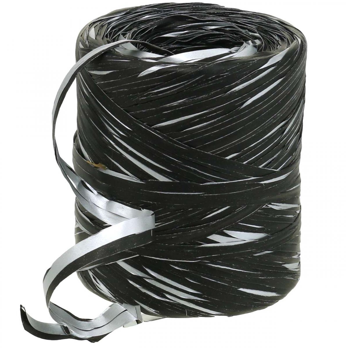 Raffialint zwart zilver cadeaulint decoratief lint 200m