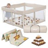 Elissio® - Grondbox Baby - Inklapbare Speelbox met Dubbelzijdige Speelmat & 50 Ballen - Kruipbox - Kinderbox - Playpen Baby - 125x125x65 CM - Beige