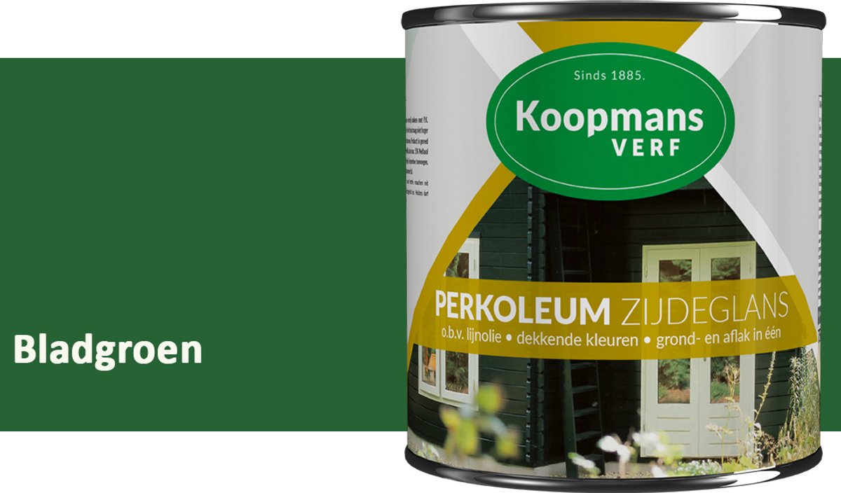Koopmans Perkoleum Zijdeglans Dekkend – Houtverf Buiten – Dekkende Beits voor Schutting & Gevel – Elastisch & Weerbestendig – 2,5 l – Bladgroen