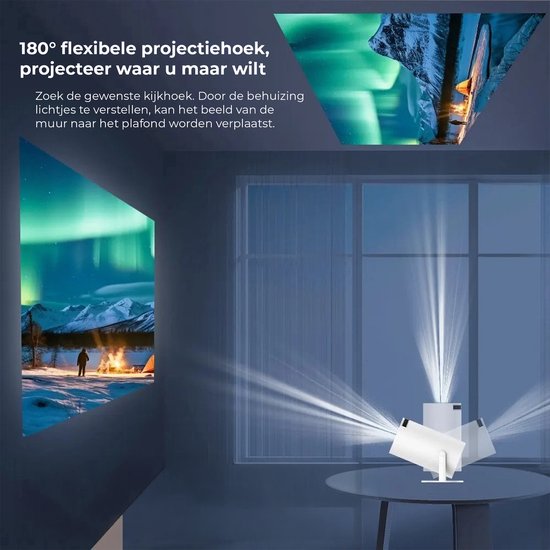 Witte beamer projecteert het noorderlicht op een muur en plafond. Verstelbare projectiehoek van 180 graden.