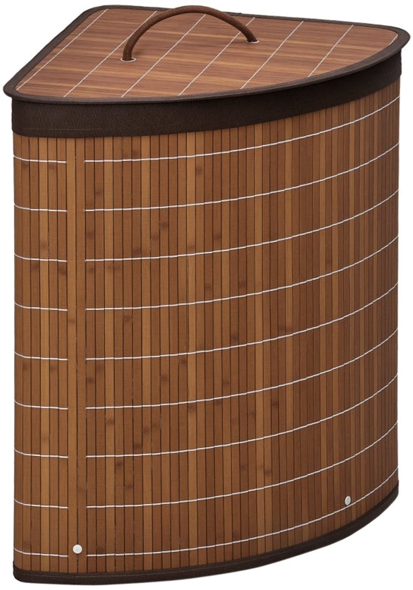 Merax Wasmand met Deksel 55 Liter – Bamboe Wasmand met Uitneembare Waszak – Hoek Wasmand Bruin 38x38x57 cm