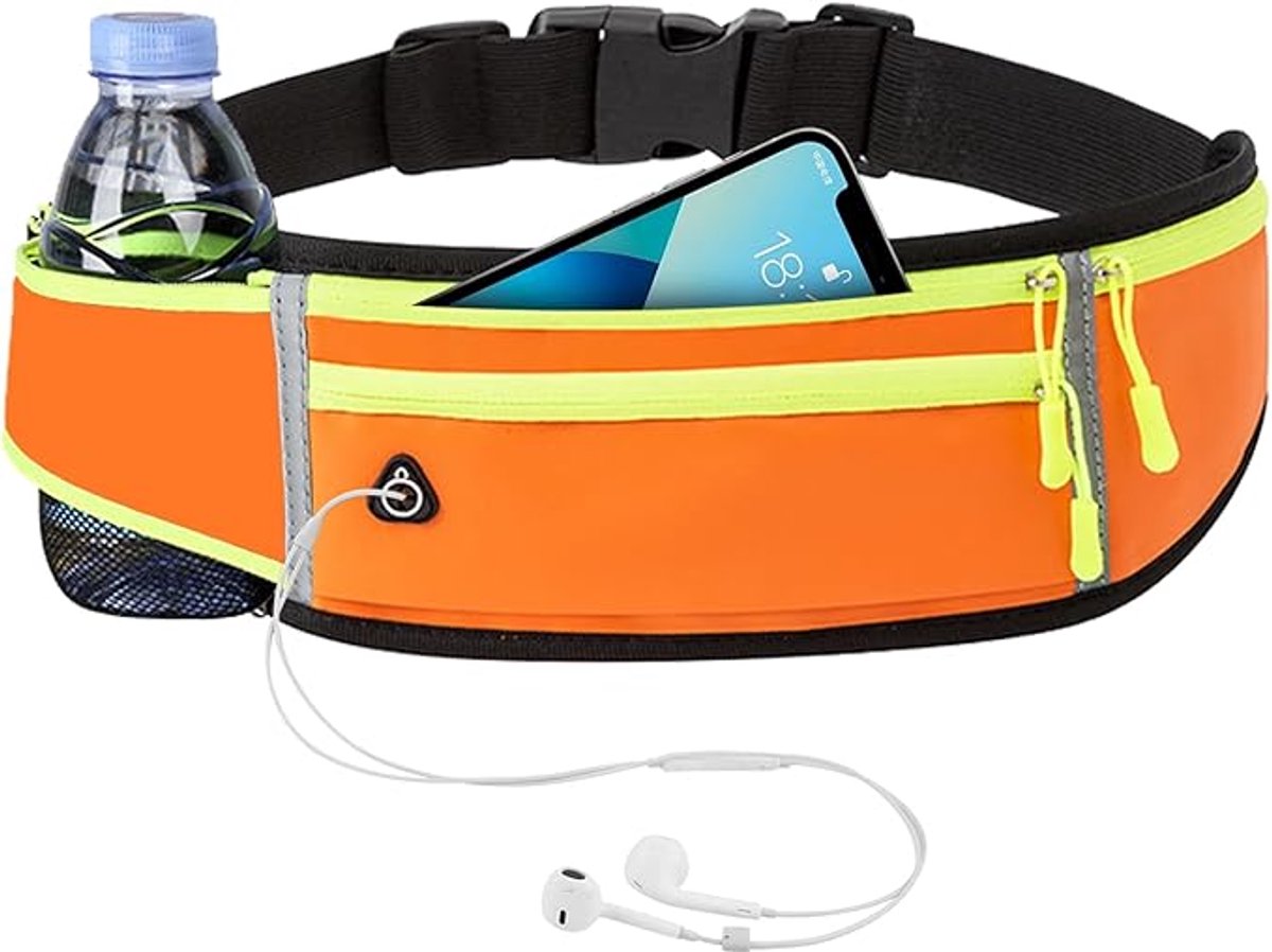 Running belt - flipbelt - hardloopriem telefoon - Hardloop riem - Ruime Opbergvakken voor Smartphone, Drinkfles of Powerbank - Reflectie Strip - Gratis maat - oranje - van Imperatoris