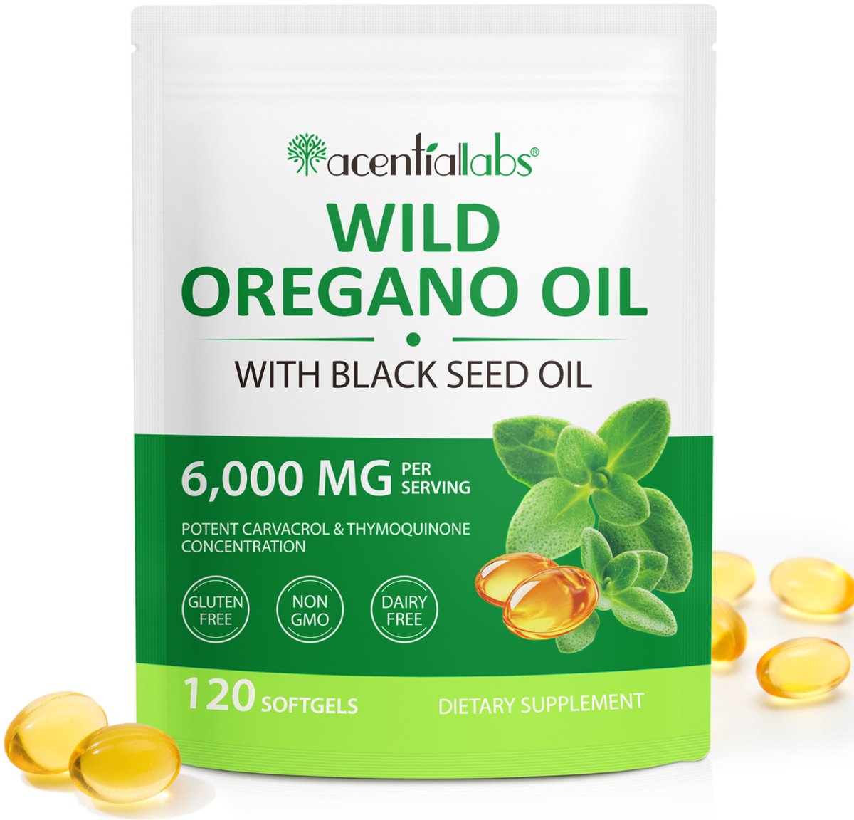 Oregano Olie Capsules – 6000 mg Sterkte – 120 Softgels – Krachtige Oil of Oregano Capsules met Black Seed Oil – Natuurlijk Immuunsupport & Antioxidant - Olie & Zwarte Komijnzaad Capsules - Cortisol Verlagende Supplementen