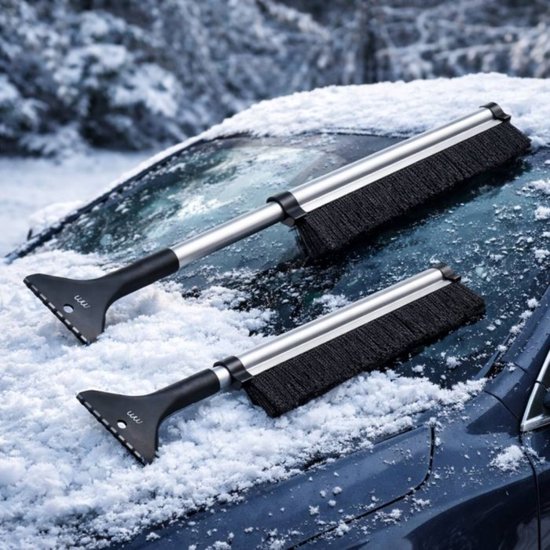 MikaMax Grattoir à glace et à neige extensible - Grattoir à glace et à neige extensible - Extensible jusqu'à 65 cm - ABS et aluminium - Accessoire de voiture - Gadget de voiture