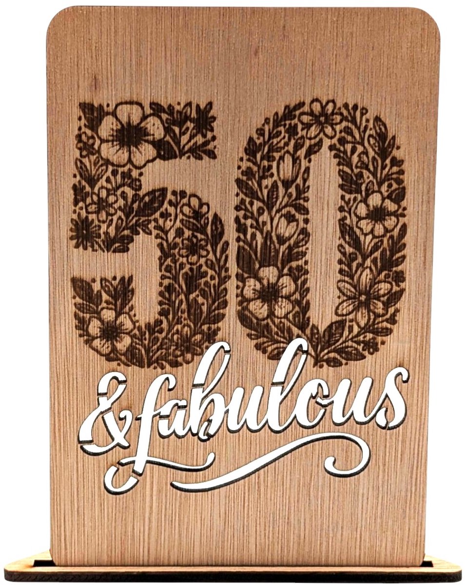 Vilewoods Houten Verjaardagskaart 50 Jaar – 50 & Fabulous Design – Inclusief Envelop – Handgemaakt