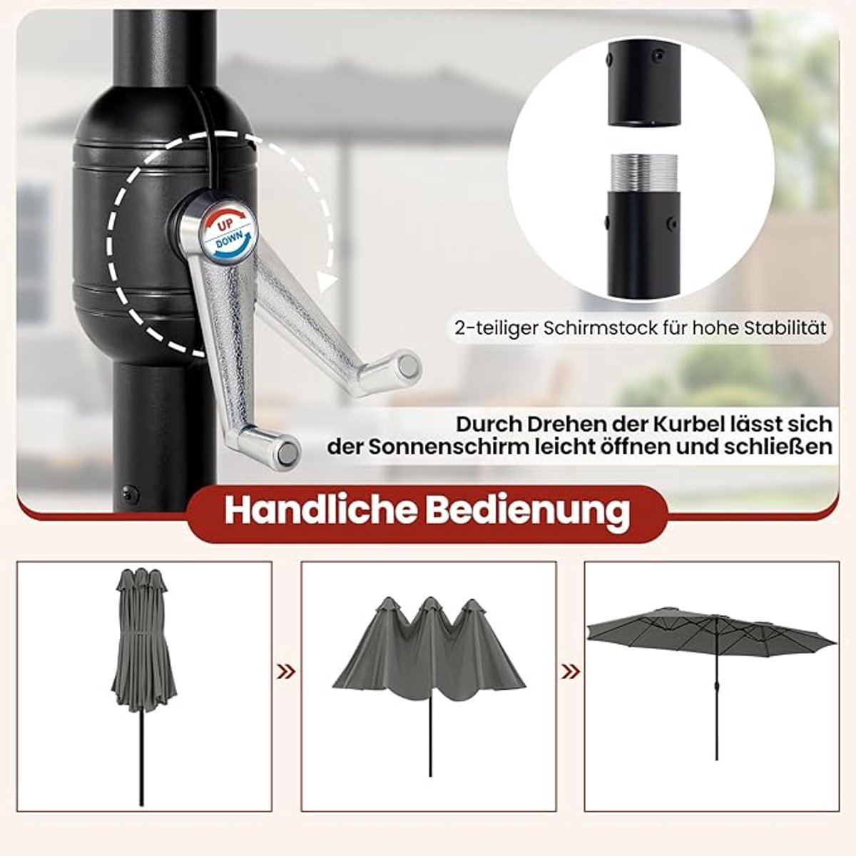 Balkonparasol 180 x 125 cm – Bellavero Luxe Taupe Verstelbare Parasol met Kantelfunctie & UPF 50+ UV Bescherming – Waterafstotend, Aluminium Frame, Inclusief Opbergtas – Voor Balkon, Tuin & Terras ...