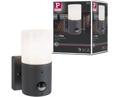 Paulmann Wandarmaturen voor buiten Tubs Schemergestuurde bewegingsmelder (IR) IP44 rond 105 × 175 mm max. 15W 230V Grijs mat Metaal, Kunststof