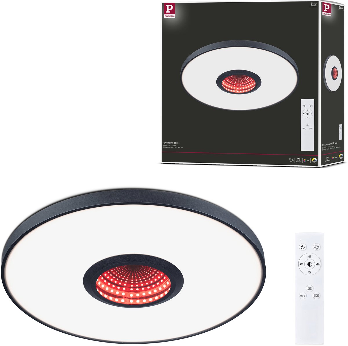 Wand- en plafondlamp Spaceglow Three RGB+ 1400lm 230V 21W dimbaar Zwart mat