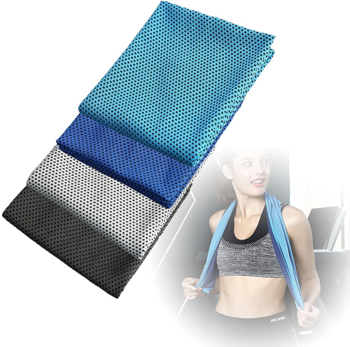 4-delige Koelhanddoekenset 30x100 cm Multicolour, Sneldrogend en Ademend voor Sport, Yoga en Reizen