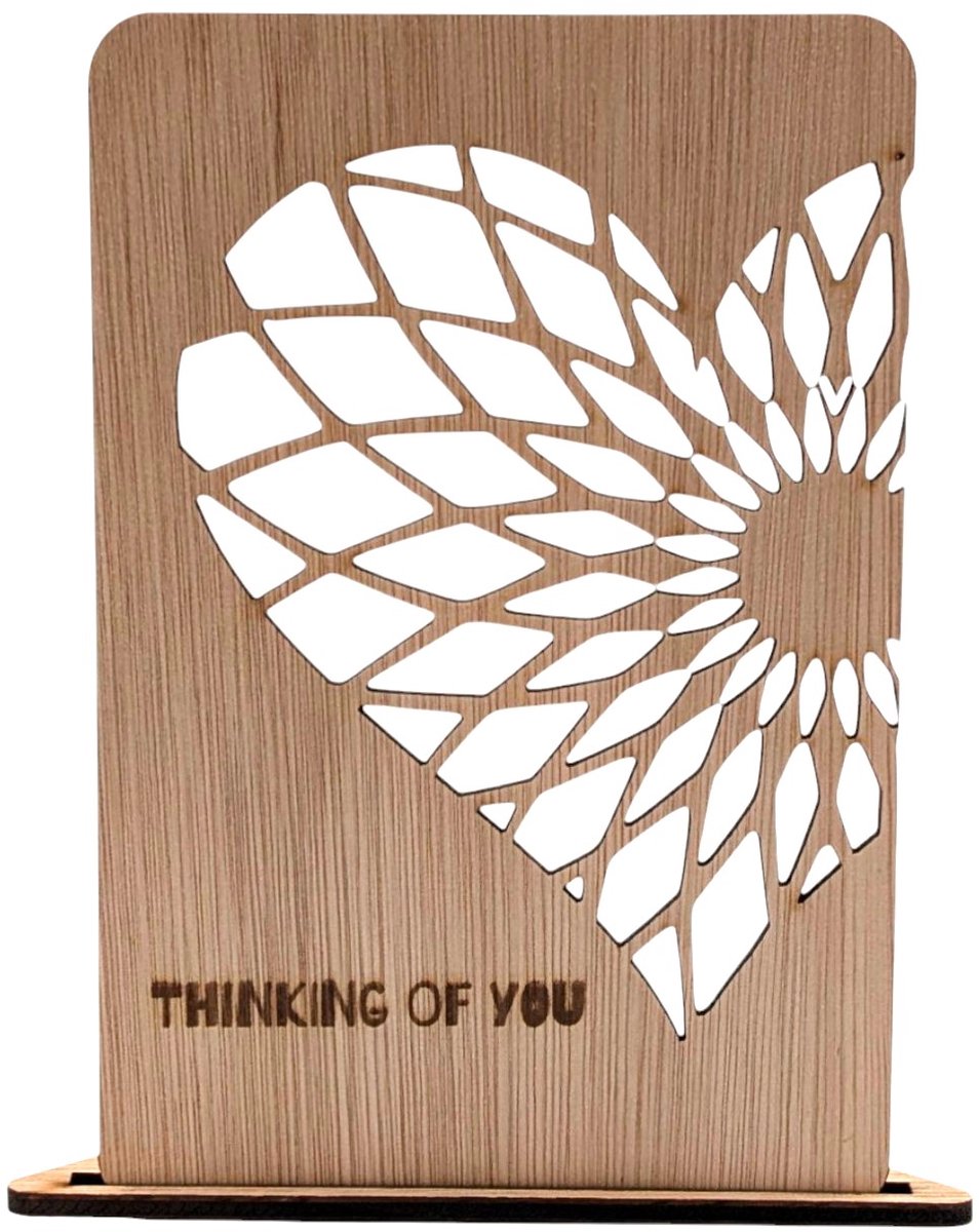 Vilewoods Houten Kaart – Thinking of You – Hart Uitgesneden Design – Inclusief Envelop – Handgemaakt