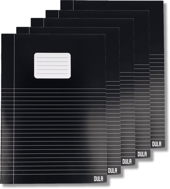 Schriften A4 formaat Lijn - Zwart - 5 pak - Schoolschrift gelijnd - DULA